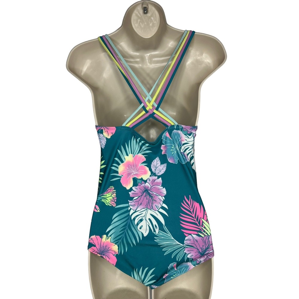 Justice Girls Large Floral "Cali Vibes Justice Beach" Strappy Back Swimsuit - Picture 2 of 16